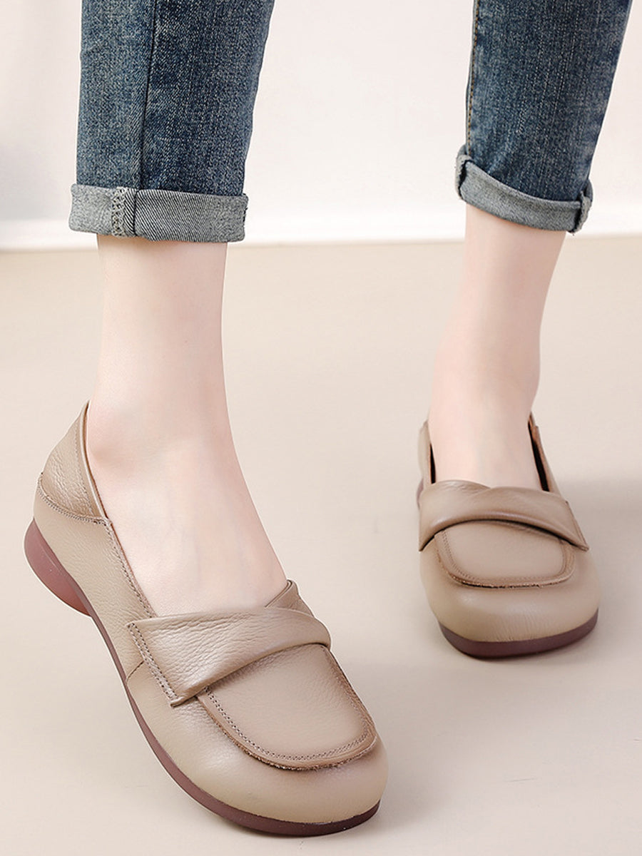Women Spring Genuine Leather Spliced Low Heel Shoes