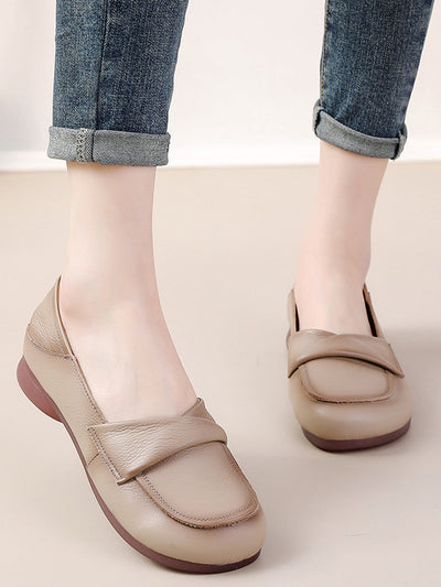 Women Spring Genuine Leather Spliced Low Heel Shoes