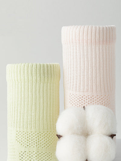 7 Pairs Women Summer Mid-Heel 100%Cotton Pure Color Socks