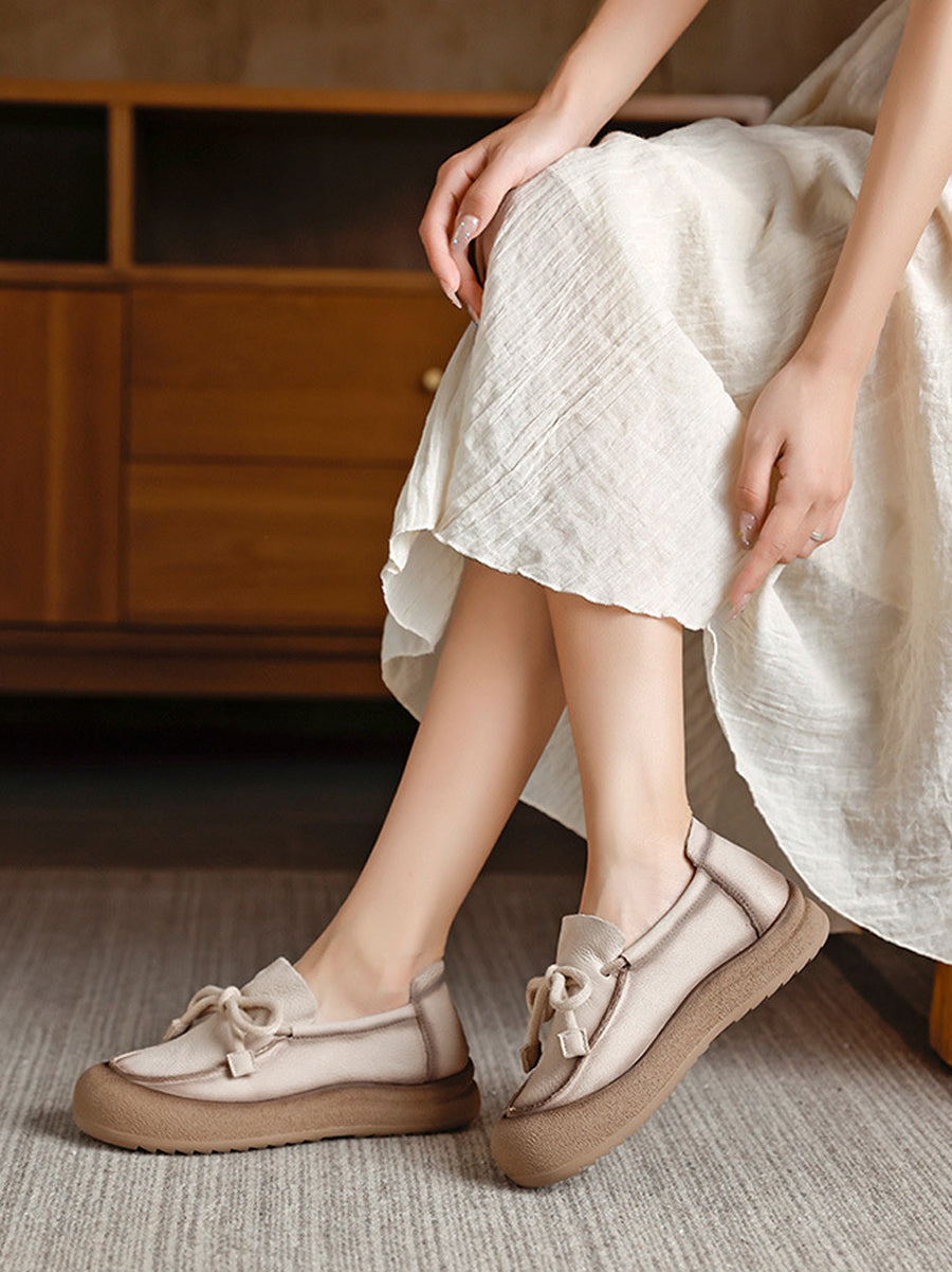 Women Vintage Genuine Leather Strap Flat Shoes