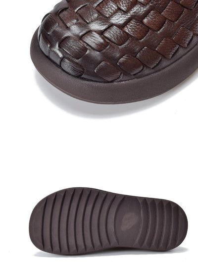 Women Retro Genuine Leather Weave Ankle Boots