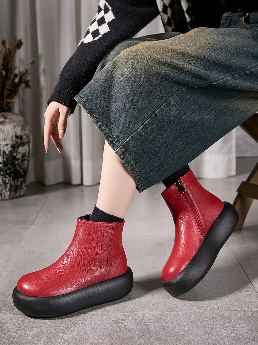 Women Winter Soft Genuine Leather Platform Ankle Boots