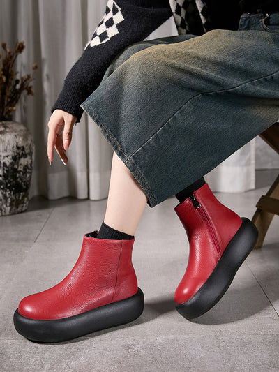 Women Winter Soft Genuine Leather Platform Ankle Boots