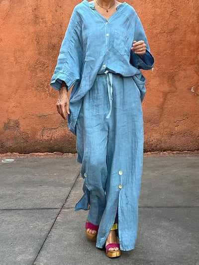 Loose Raglan Sleeve Split-Joint V-Neck Blouses&Shirts Tops