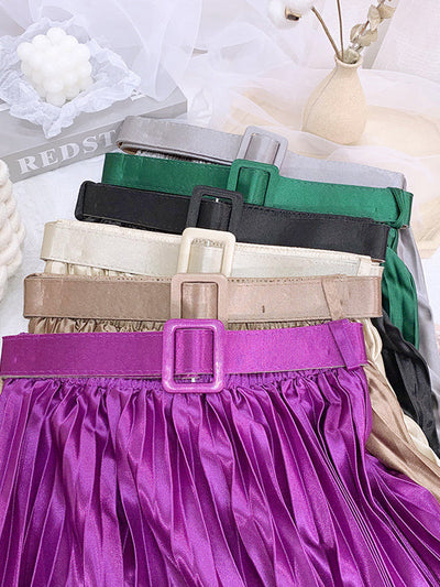 Loose Pleated Solid Color Skirts Bottoms