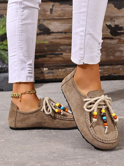 Lace-Up Round-Toe Split-Joint Flat Shoes