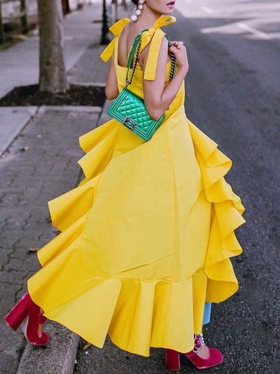 High-Low Irregularity Tied Tube Blouses&Shirts Tops