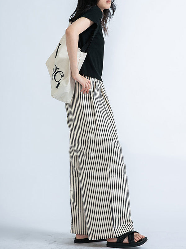 High Waisted Loose Split-Joint Striped Pants Trousers