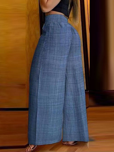 High Waisted Loose Chains Elasticity Pleated Pockets Pants Trousers