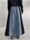 A-Line Loose Contrast Color Drawstring Split-Joint Striped Skirts Bottoms