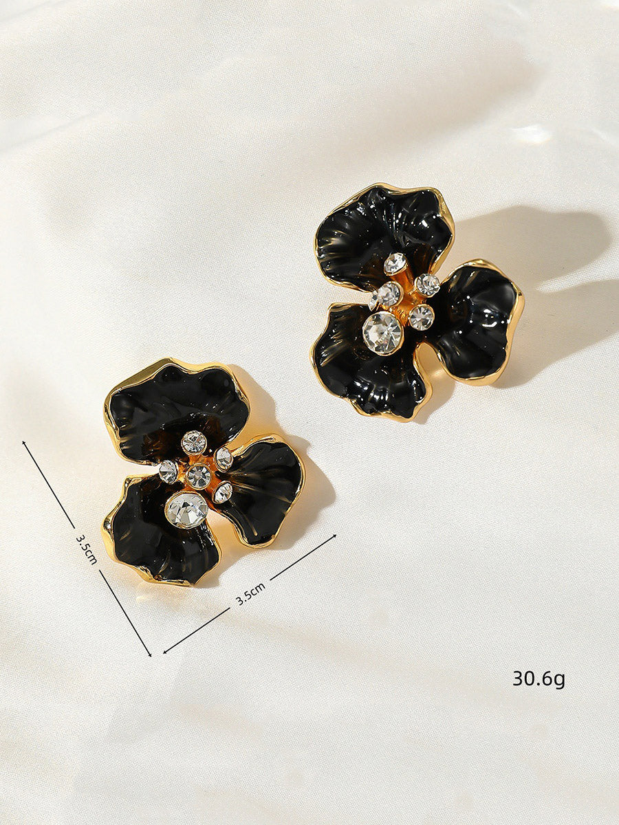 Flower Shape Rhine Stones Earrings Accessories