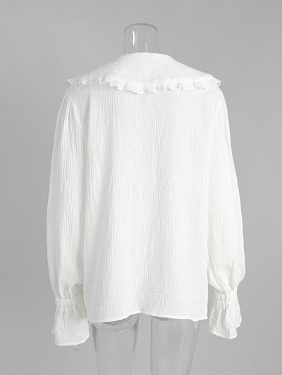 Long Sleeves Ruffled See-Through Split-Joint Peter Pan Collar Blouses&Shirts Tops