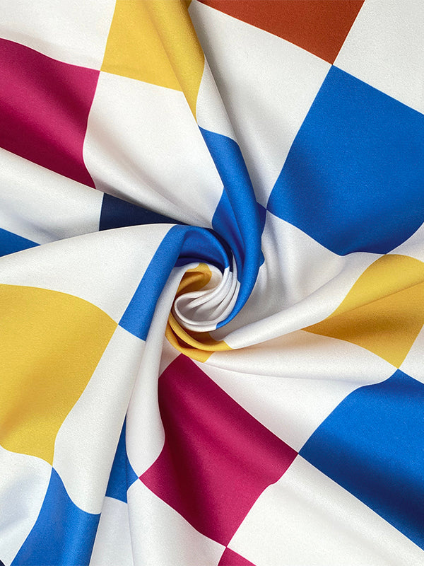 Long Sleeves Loose Buttoned Contrast Color Plaid Tied Stand Collar Blouses&Shirts Tops