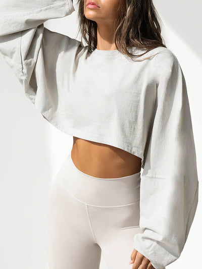 Long Sleeves Loose Solid Color Split-Joint Round-Neck Sweatshirt Tops