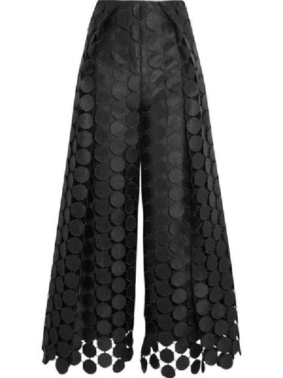 High Waisted Wide Leg Hollow Polka Dot Solid Color Pants Trousers