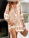 A-Line Loose Contrast Color Drawstring Flower Print Pleated Split-Joint V-Neck Mini Dresses