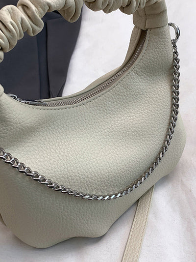 Chains Pleated Solid Color Zipper Crossbody Bags Handbags