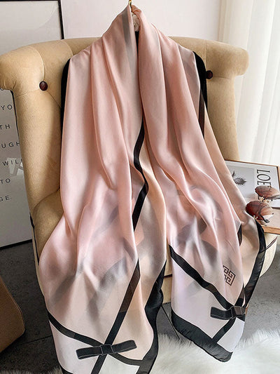 Urban Bow-Embellished Printed Contrast Color Shawl