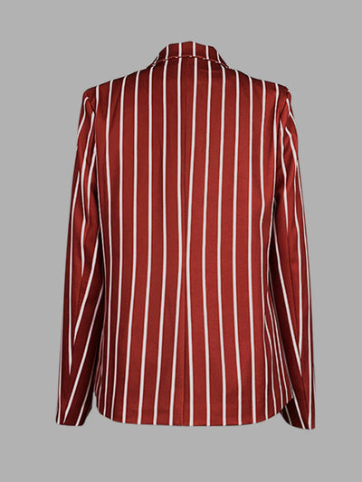 Long Sleeves Loose Striped Notched Collar Blazer Outerwear