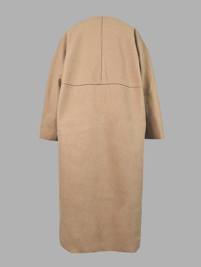 Long Sleeves Loose Solid Color Collarless Woolen Coat