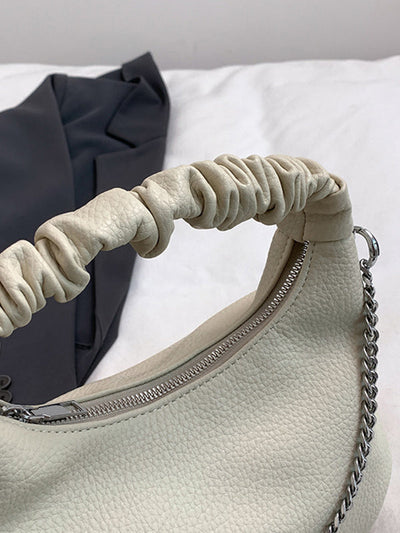 Chains Pleated Solid Color Zipper Crossbody Bags Handbags