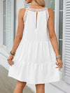 A-Line Loose Hollow Pleated Solid Color Split-Joint Round-Neck Mini Dresses