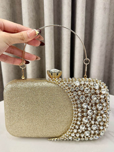 Irregularity Chains Geometric Lock Rhine Stones Shiny Crossbody Bags Evening Bags & Clutches