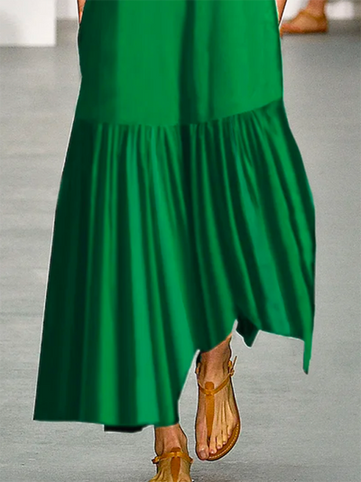 A-line Loose Solid Color Split-Joint Round-neck Maxi Dresses