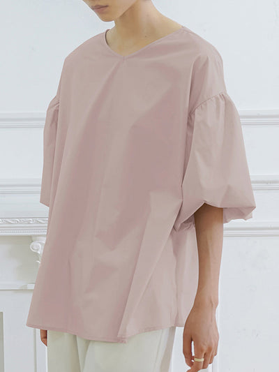 Half Sleeves Loose Solid Color V-Neck Blouses&Shirts Tops