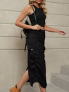 A-Line Buttoned Drawstring Pockets Solid Color Split-Side Skirts Bottoms