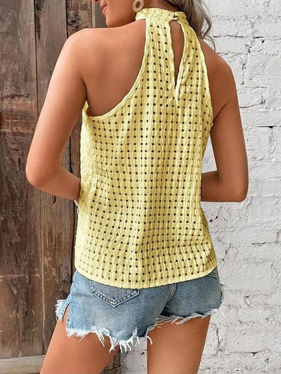 Loose Plus Size Hollow Jacquard Pleated Solid Color Halter-Neck Vest Top