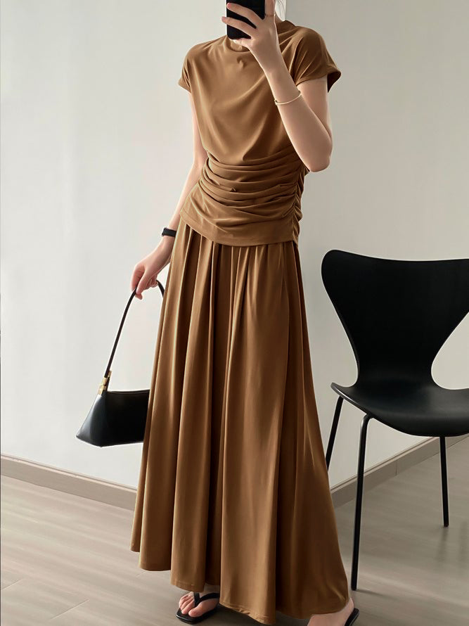 High Waisted Loose Solid Color Long Skirts Skirts Bottoms