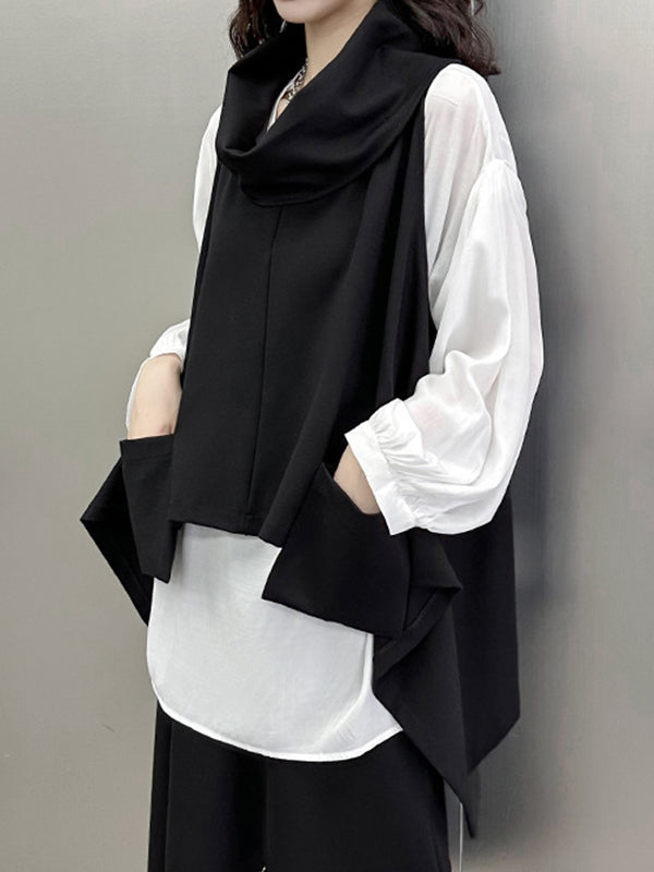 Irregularity Loose Pockets Solid Color Heaps Collar T-Shirts Vest Top