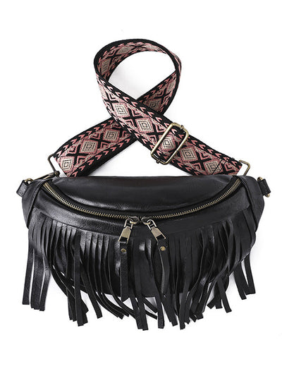 Geometric Tasseled Zipper Crossbody Bags