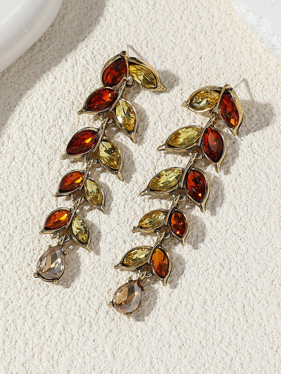 Leaves Shape Rhine Stones Earrings Accessories