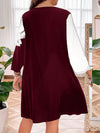 A-Line Long Sleeves Flower Print Split-Joint Round-Neck Midi Dresses
