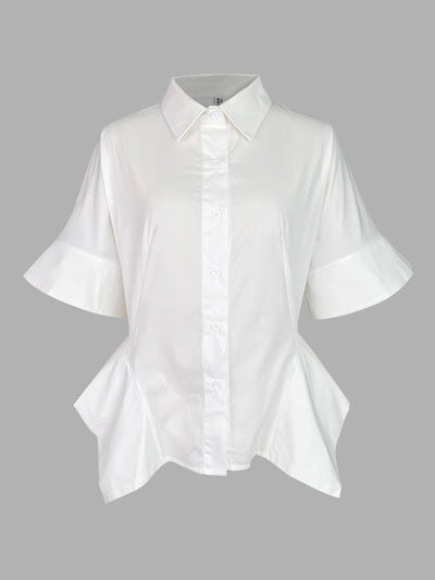 Half Sleeves Loose Buttoned Solid Color Lapel Blouses&Shirts Tops