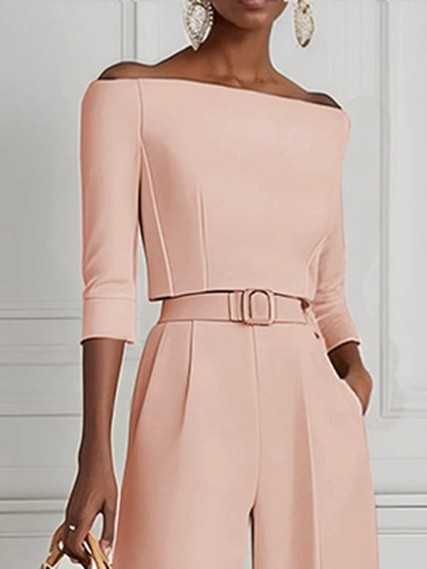 Half Sleeves Solid Color Split-Joint Off-The-Shoulder T-Shirts Tops