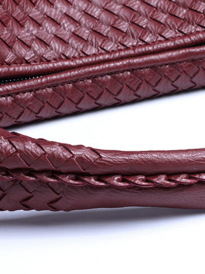 Geometric Solid Color Split-Joint Woven Zipper Bags Handbags