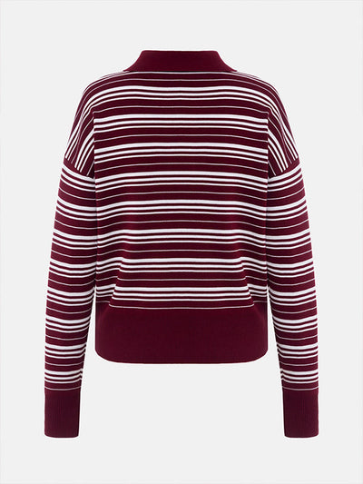Long Sleeves Split-Joint Striped Lapel Sweater Tops