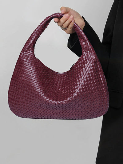 Geometric Solid Color Split-Joint Woven Zipper Bags Handbags