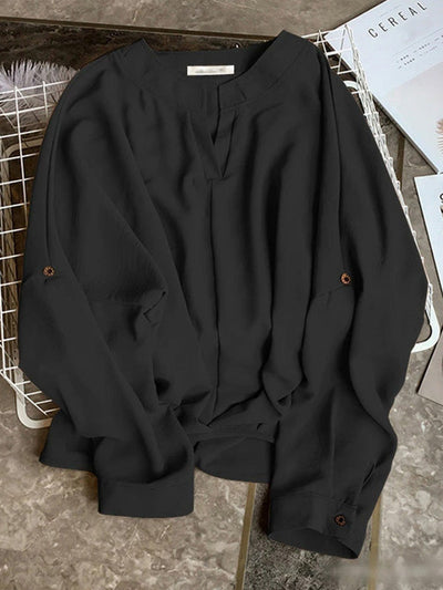 Casual Long Sleeves Loose Solid Color V-Neck Blouses&Shirts Tops