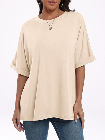 Raglan Sleeve Solid Color Split-Joint Round-Neck T-Shirts