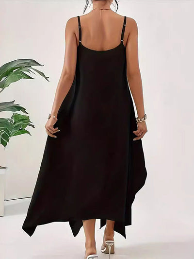 Loose Sleeveless Asymmetric Solid Color Spaghetti-Neck Maxi Dresses