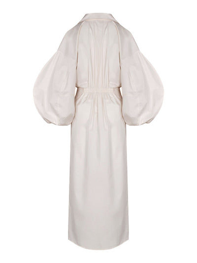 Long Sleeves Loose No Belt Solid Color V-Neck Maxi Dresses