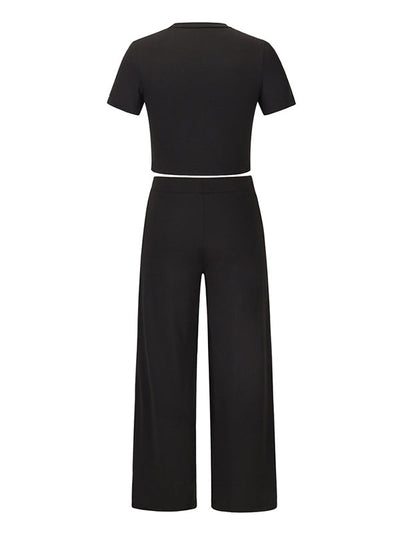 Simple Solid Color T-Shirt & Pants Two Pieces Set