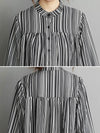 Vintage Loose Striped Buttoned Stand Collar Long Sleeves Midi Dress