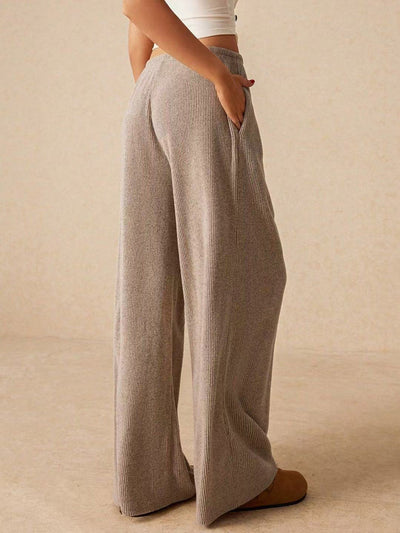 Elasticated Waist High Waisted Drawstring Solid Color Split-Joint Pants Trousers