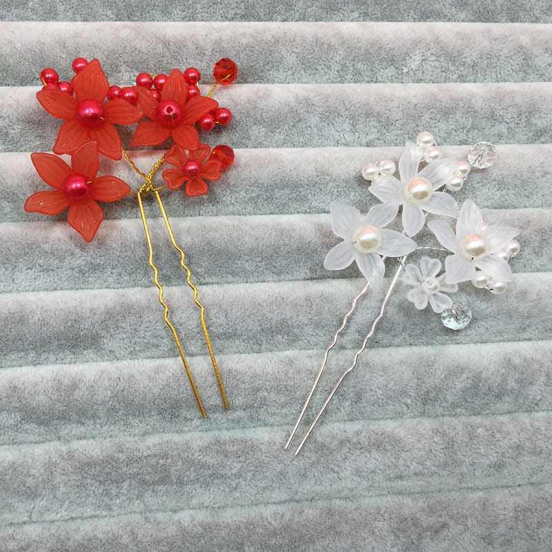 elegant bridal flower arylic imitation pearl hairpin
