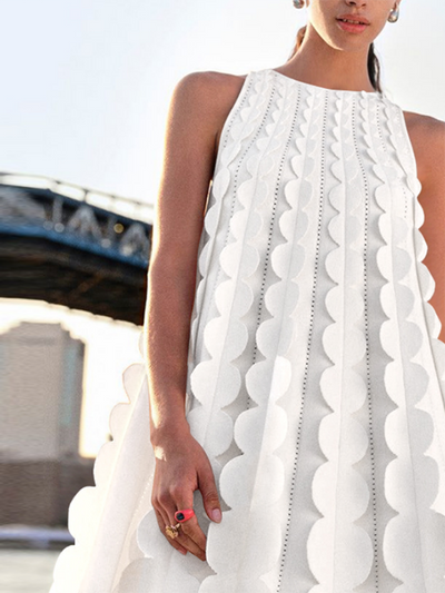 Loose Sleeveless Applique Solid Color Round-Neck Mini Dresses